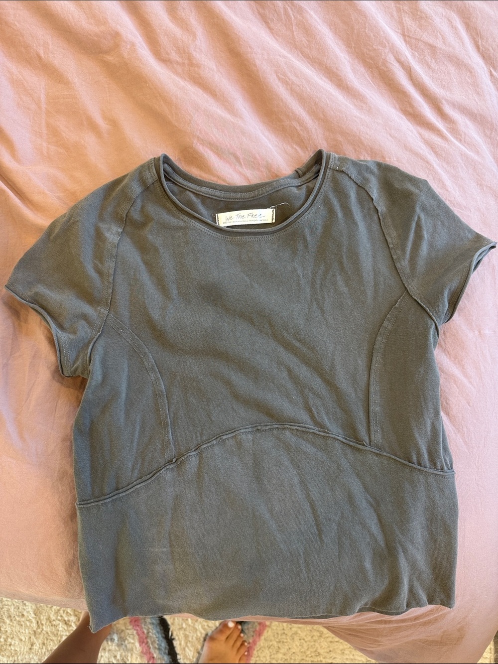 Free People Washed Charcoal Short Sleeve Top - Crew Neck